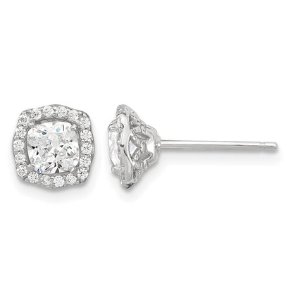 Sterling Silver Polished Rhodium-plated CZ 18in Necklace/Post Earrings Set