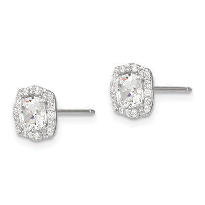 Sterling Silver Polished Rhodium-plated CZ 18in Necklace/Post Earrings Set