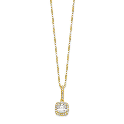Sterling Silver Polished Gold-tone CZ 18in Necklace/Post Earrings Set
