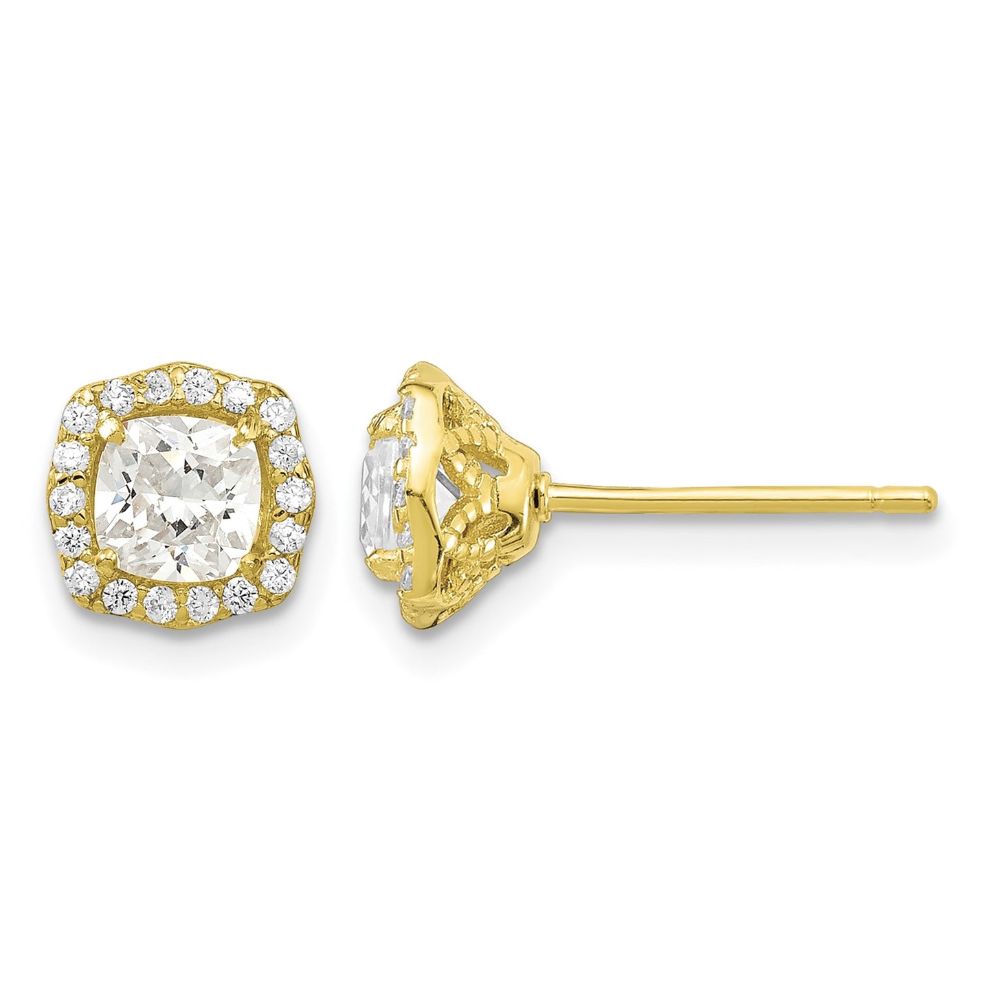 Sterling Silver Polished Gold-tone CZ 18in Necklace/Post Earrings Set
