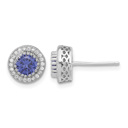 Sterling Silver Polished Rhodium-plated CZ 18in Necklace/Post Earrings Set