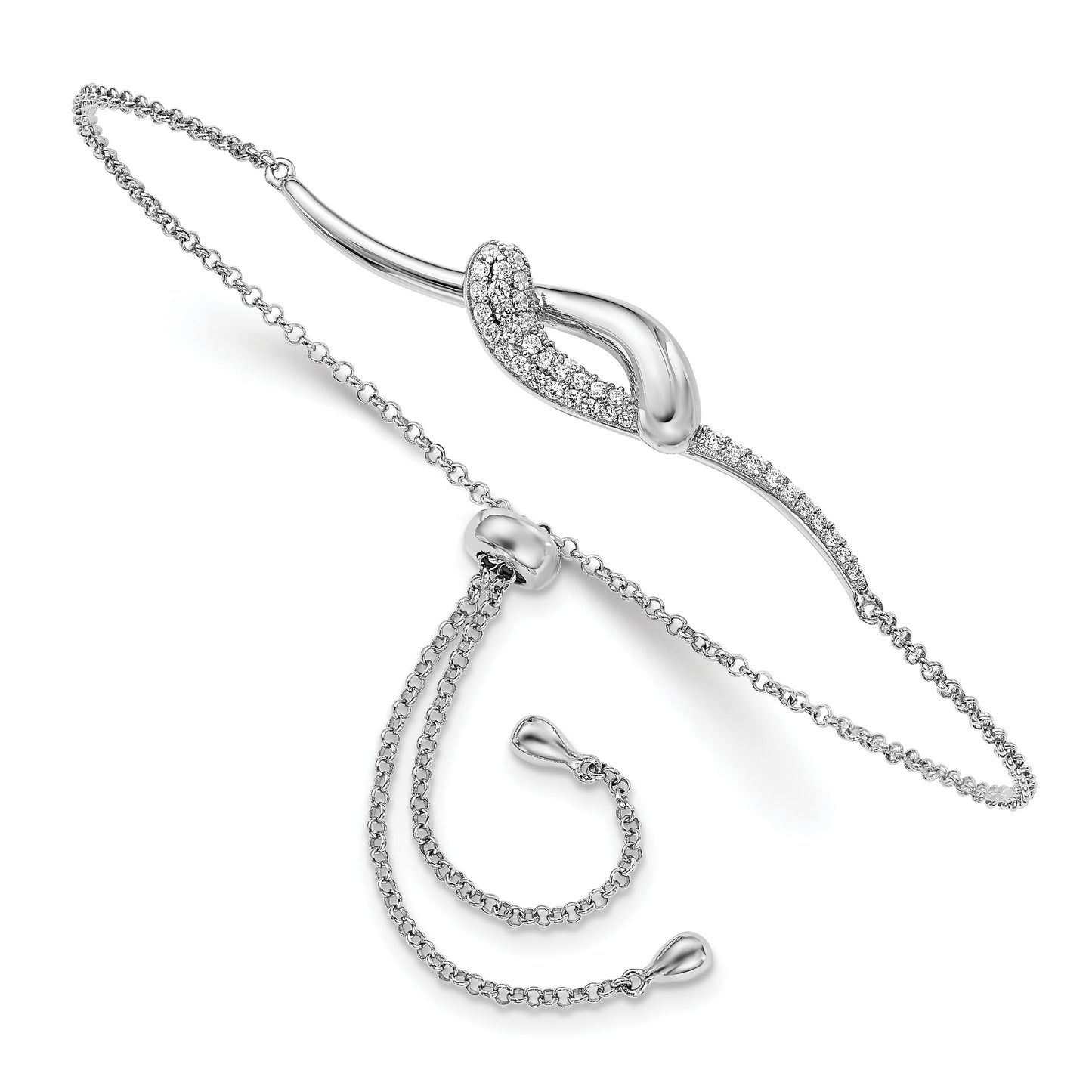 Sterling Silver Rhodium-plated CZ Fancy Bar Adjustable Bracelet