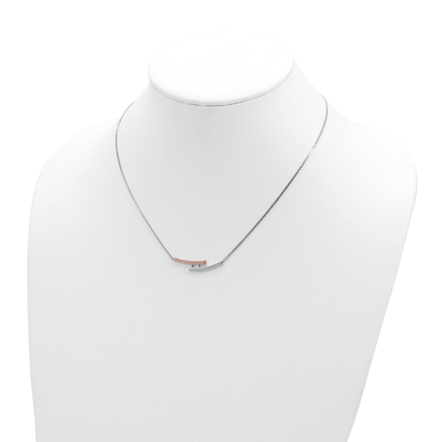 Sterling Silver RH-plate Rose Gold-plated Diamond Bar 16.5in w/1in ext Neck