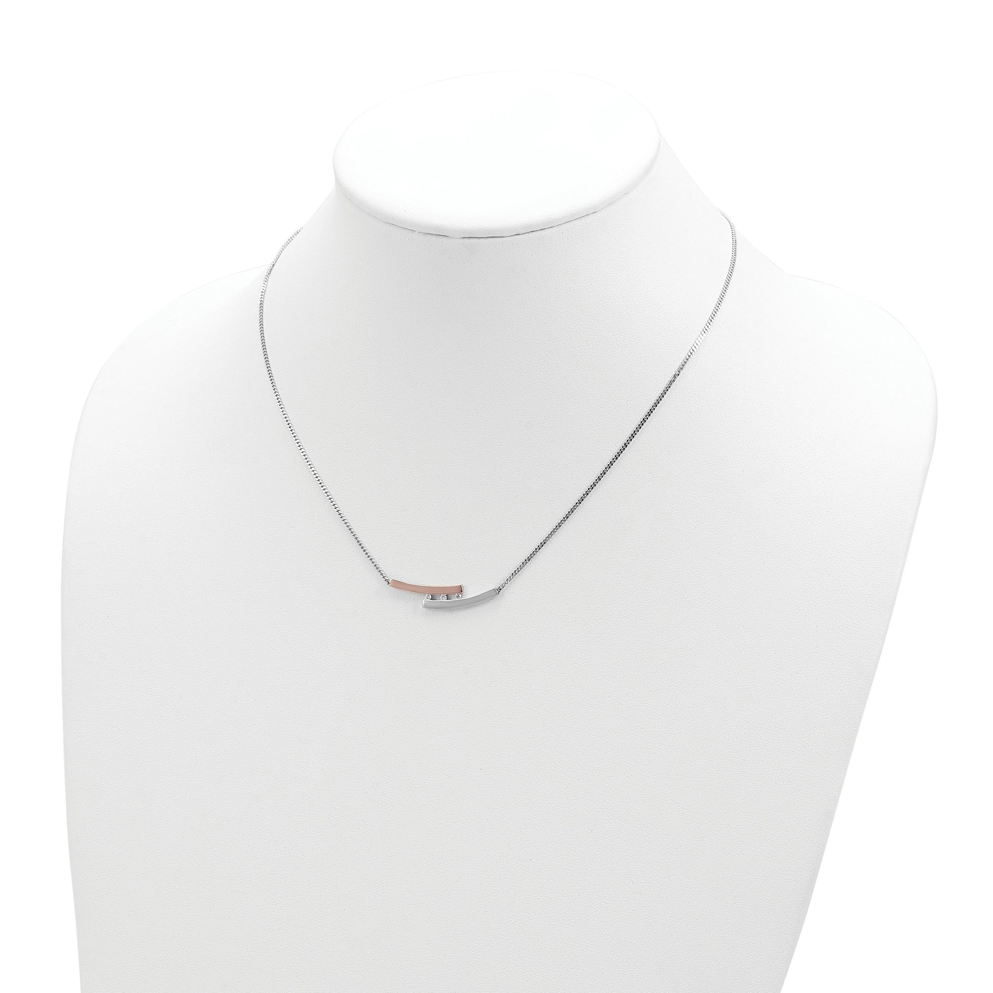 Sterling Silver RH-plate Rose Gold-plated Diamond Bar 16.5in w/1in ext Neck