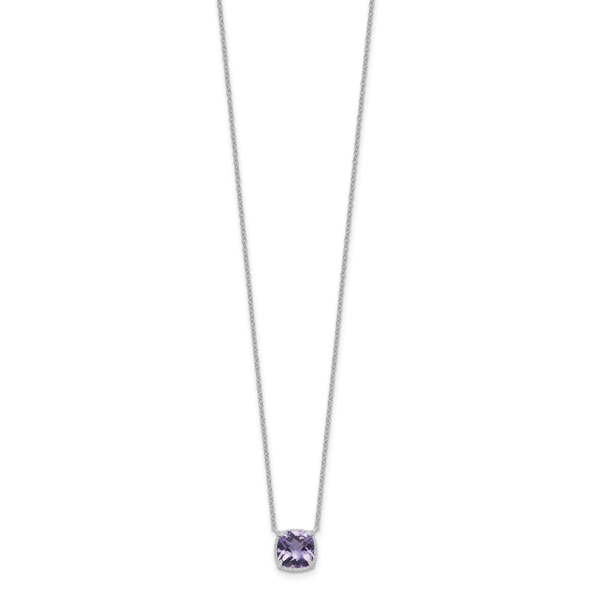 Sterling Silver Rhodium-plated Square Amethyst w/2 in ext. Necklace