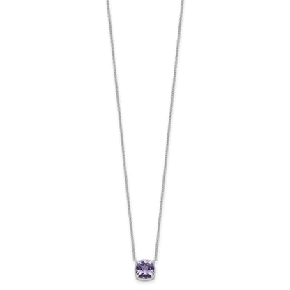 Sterling Silver Rhodium-plated Square Amethyst w/2 in ext. Necklace