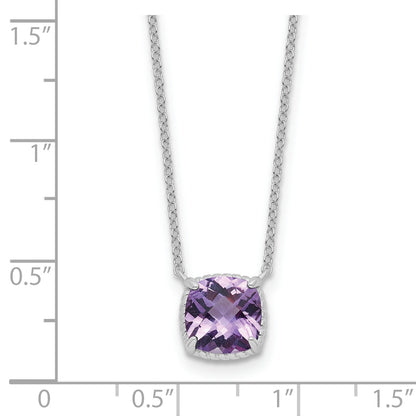 Sterling Silver Rhodium-plated Square Amethyst w/2 in ext. Necklace