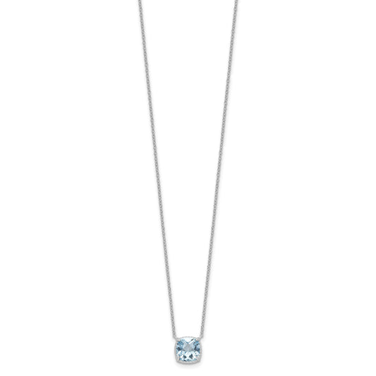 Sterling Silver Rhodium-plated Square Blue Topaz w/2 in ext. Necklace