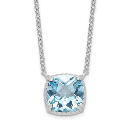 Sterling Silver Rhodium-plated Square Blue Topaz w/2 in ext. Necklace
