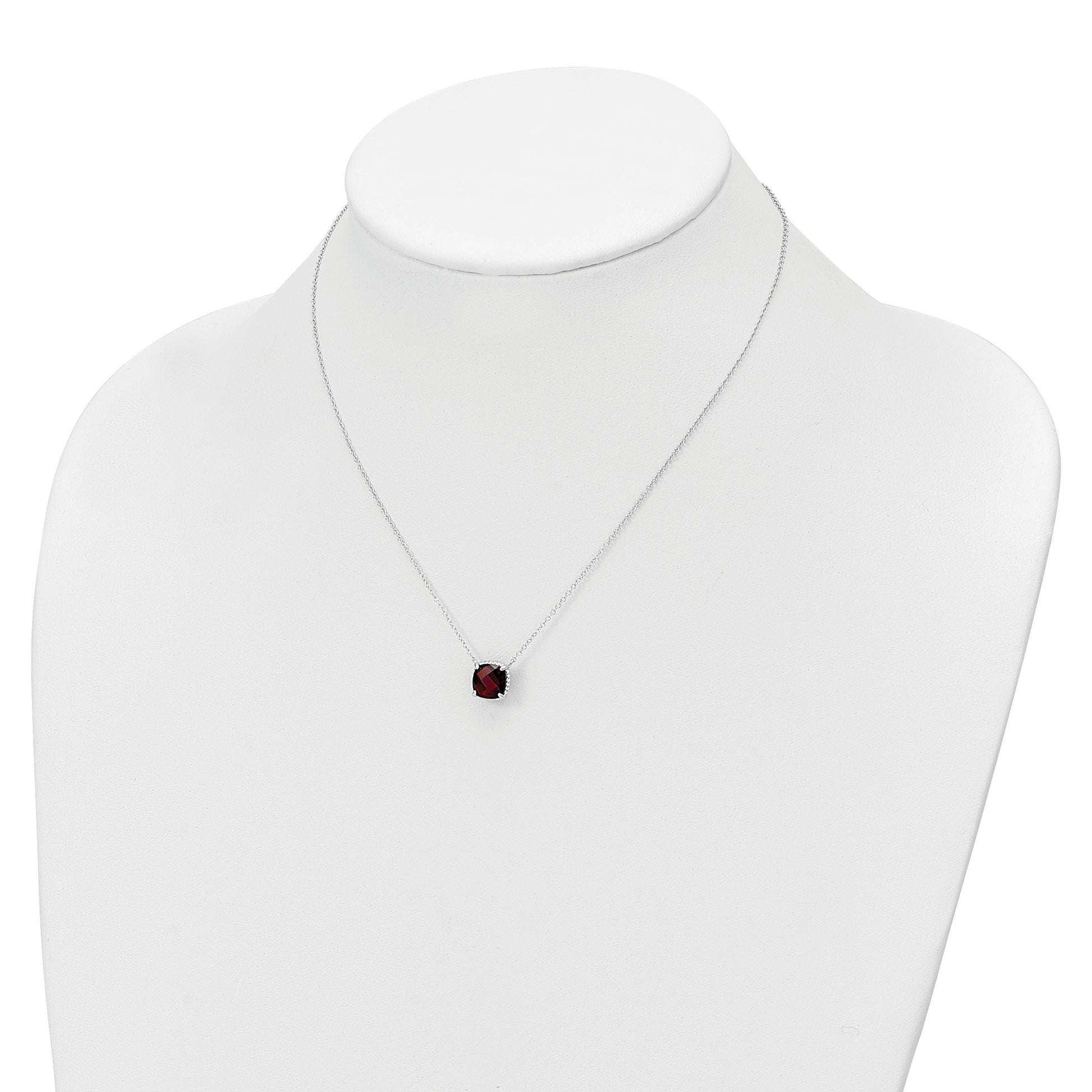 Sterling Silver Rhodium-plated Square Garnet w/2 in ext. Necklace