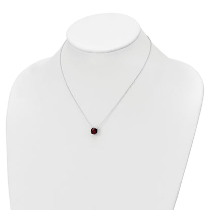 Sterling Silver Rhodium-plated Square Garnet w/2 in ext. Necklace