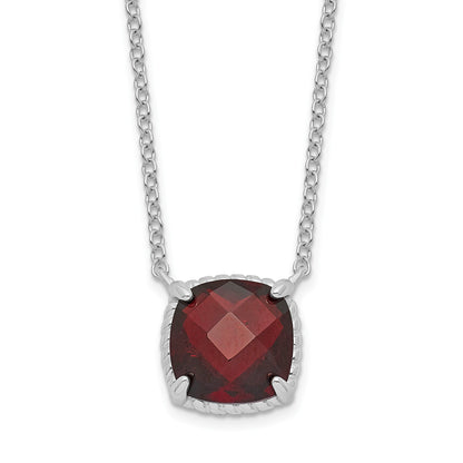 Sterling Silver Rhodium-plated Square Garnet w/2 in ext. Necklace