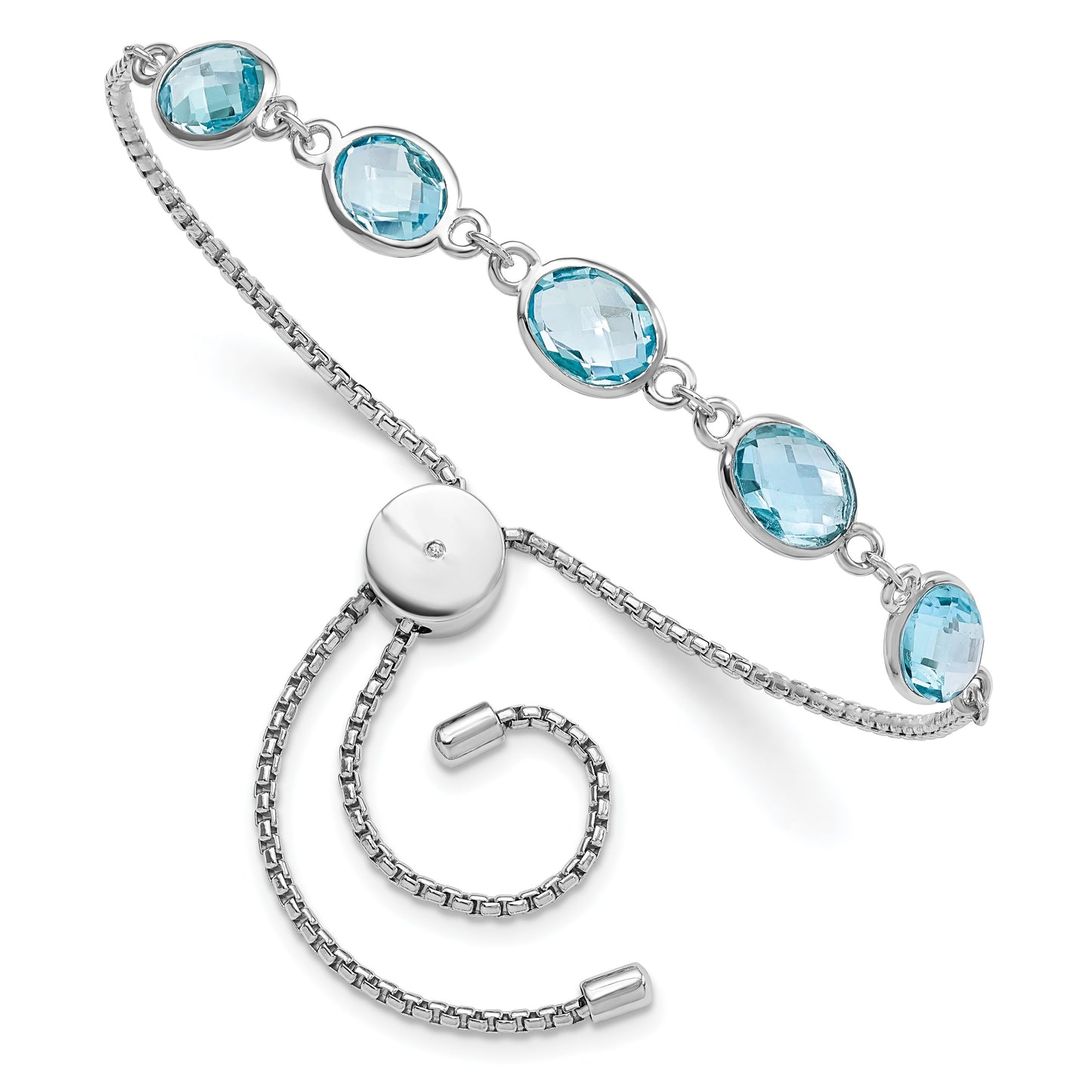 Sterling Silver Rhodium-plated BlueTopaz & CZ Adjustable Bracelet