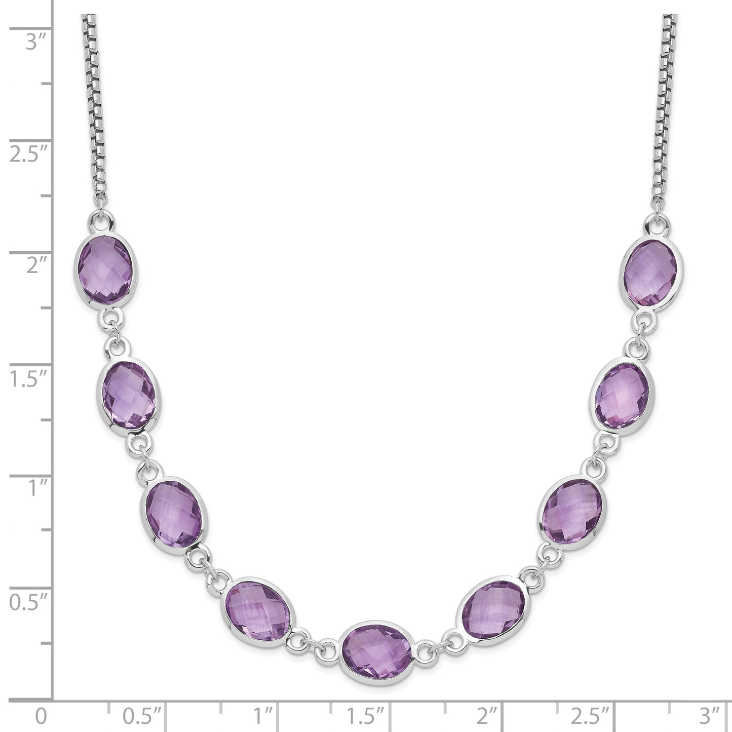 Sterling Silver Rhod-plated 13.5AM Amethyst w/2 in ext. Necklace