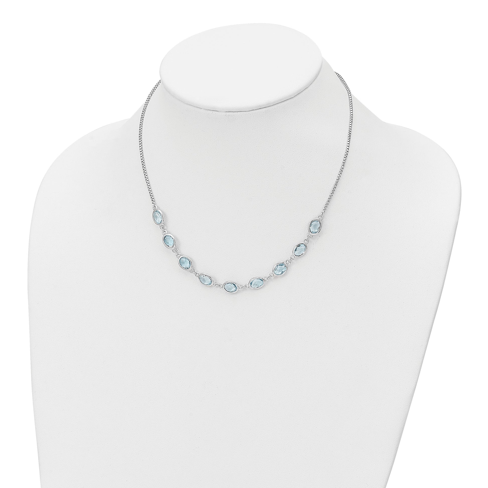 Sterling Silver Rhodium-plated Polished Blue Topaz w/2 in ext. Necklace