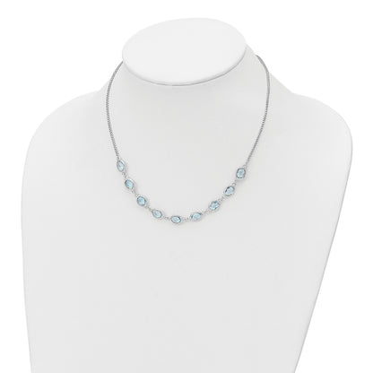 Sterling Silver Rhodium-plated Polished Blue Topaz w/2 in ext. Necklace