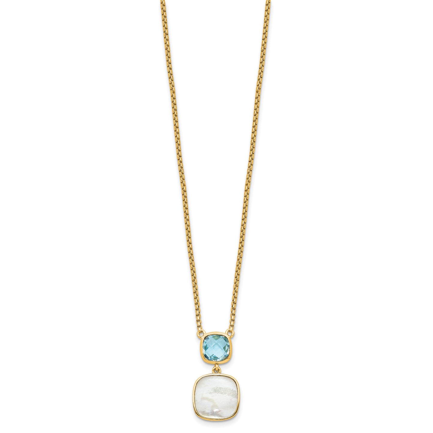 Sterling Silver Gold-plated 1.95BT Blue Topaz & MOP w/2 in ext. Necklace