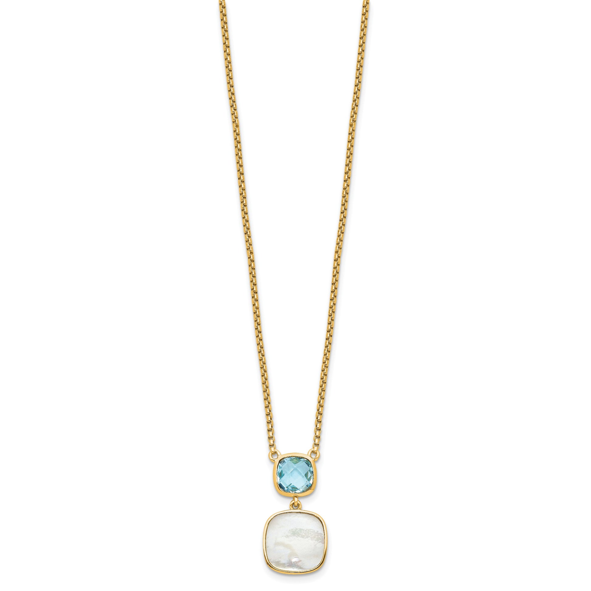 Sterling Silver Gold-plated 1.95BT Blue Topaz & MOP w/2 in ext. Necklace