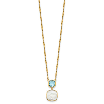 Sterling Silver Gold-plated 1.95BT Blue Topaz & MOP w/2 in ext. Necklace