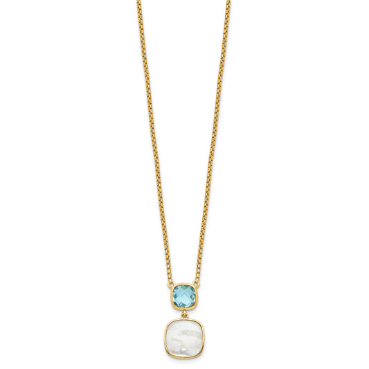 Sterling Silver Gold-plated 1.95BT Blue Topaz & MOP w/2 in ext. Necklace