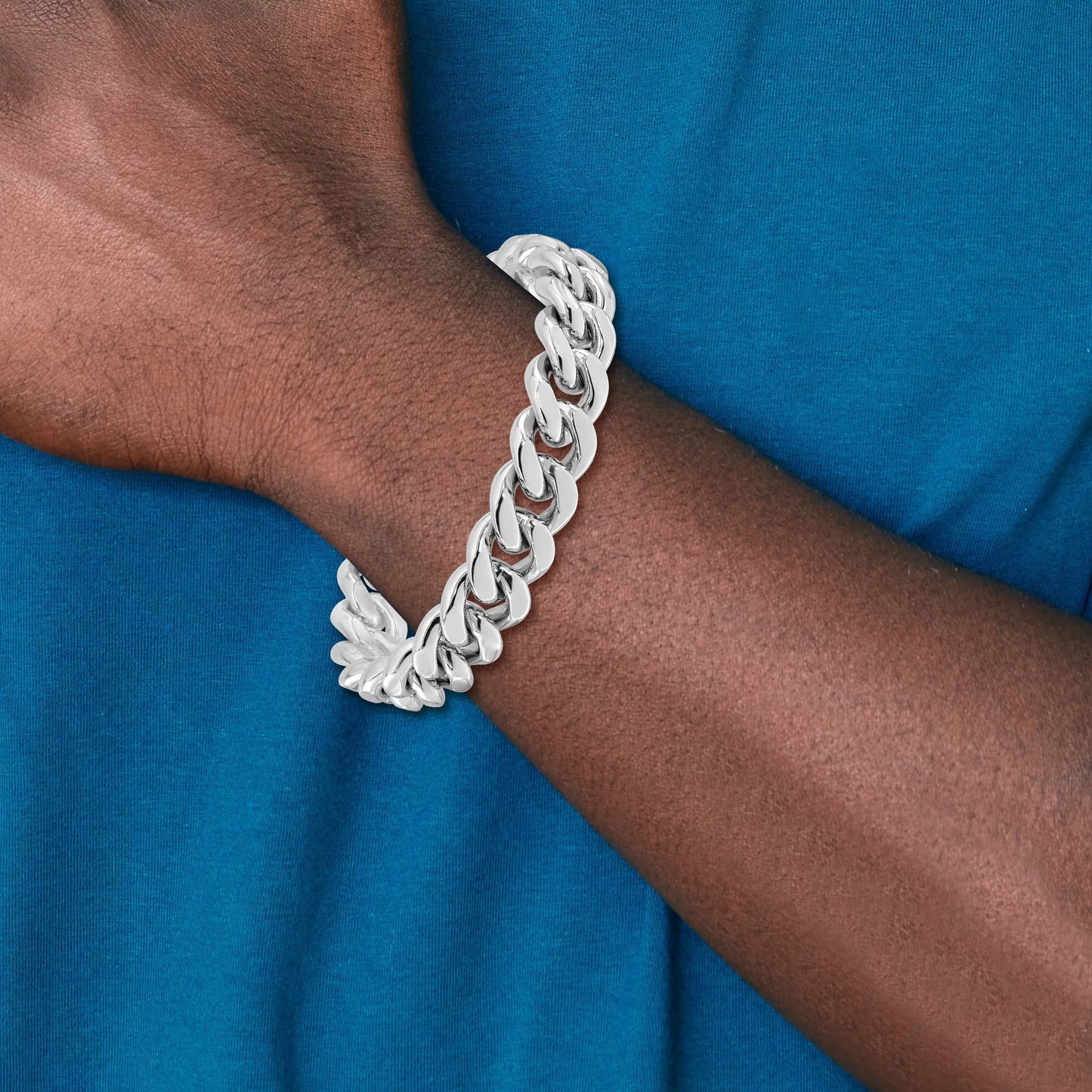 Sterling Silver Rhodium-plated Curb Link Men's 8.5in Bracelet