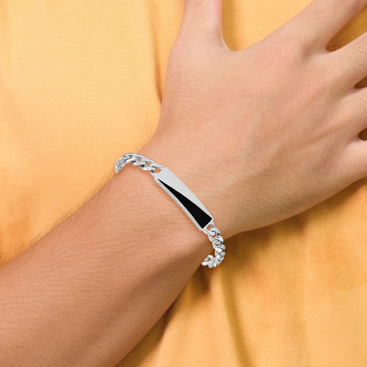 Sterling Silver Rhodium-plated Enameled Bar Men's 8in Bracelet