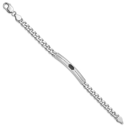 Sterling Silver Rhodium-plated Enameled Bar Men's 8in Bracelet