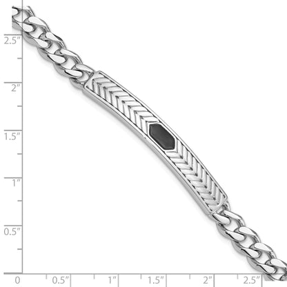 Sterling Silver Rhodium-plated Enameled Bar Men's 8in Bracelet