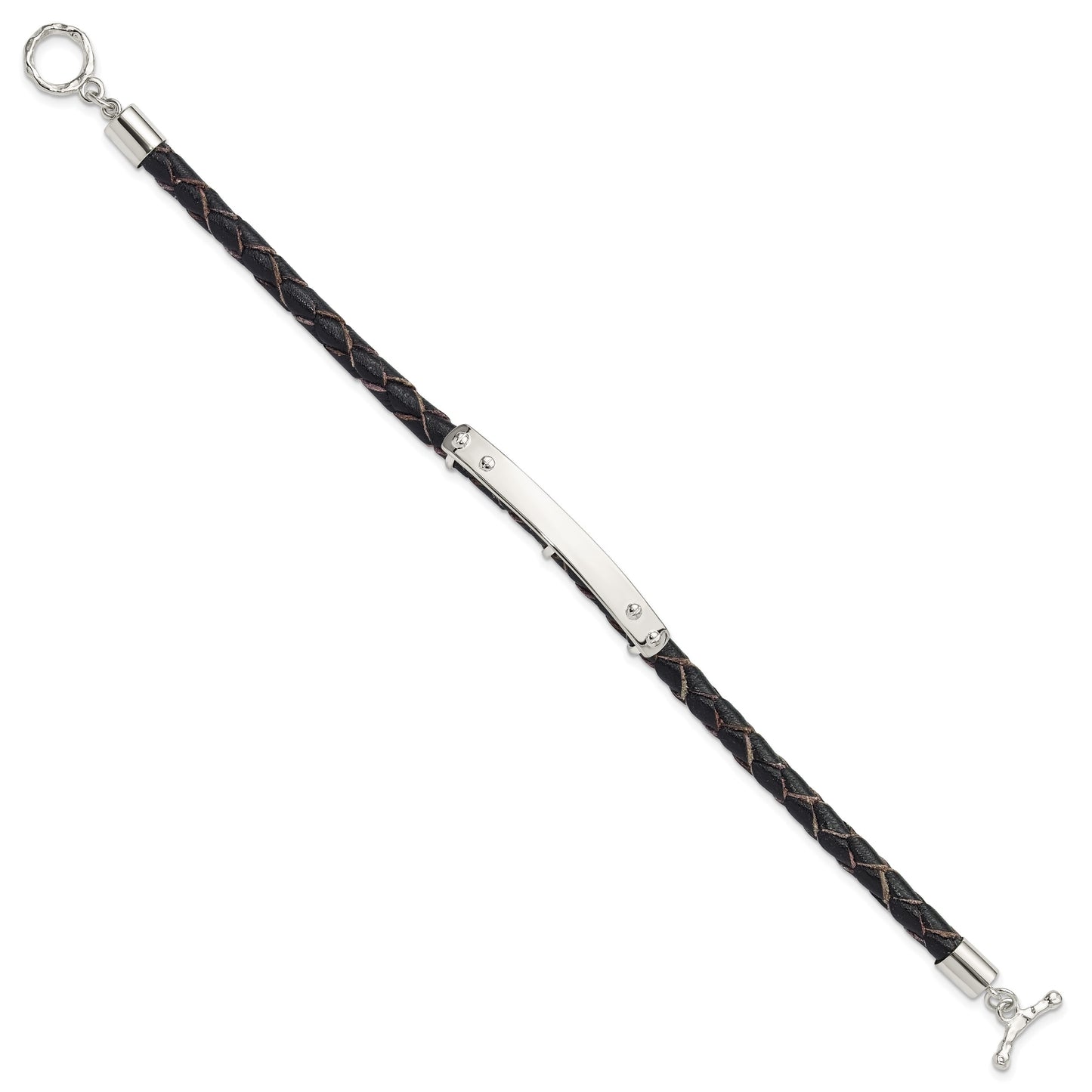 Sterling Silver Genuine Leather ID 8in Toggle Bracelet