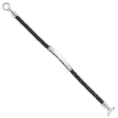 Sterling Silver Genuine Leather ID 8in Toggle Bracelet