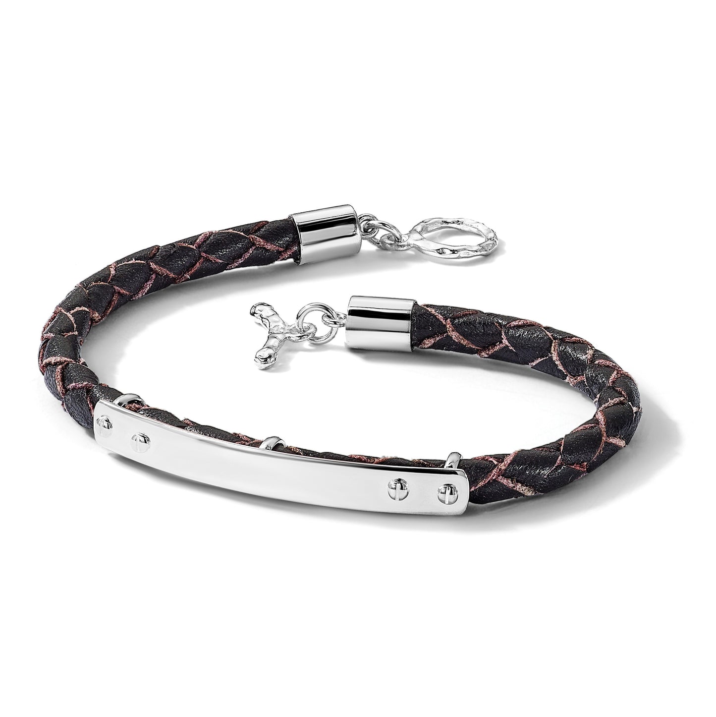 Sterling Silver Genuine Leather ID 8in Toggle Bracelet