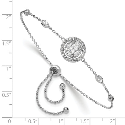 Sterling Silver Rhodium-plated CZ Adjustable Bracelet