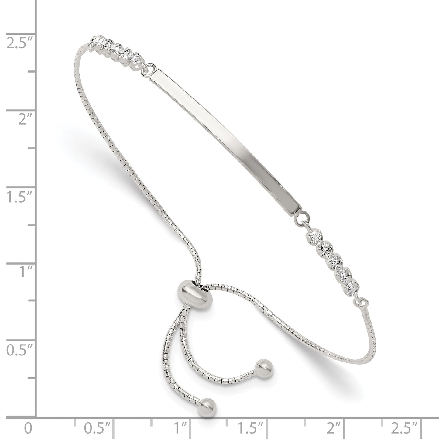 Sterling Silver with CZ Adjustable ID Bracelet