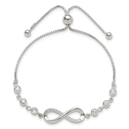 Sterling Silver Polished CZ Infinity Adjustable Bolo Bracelet