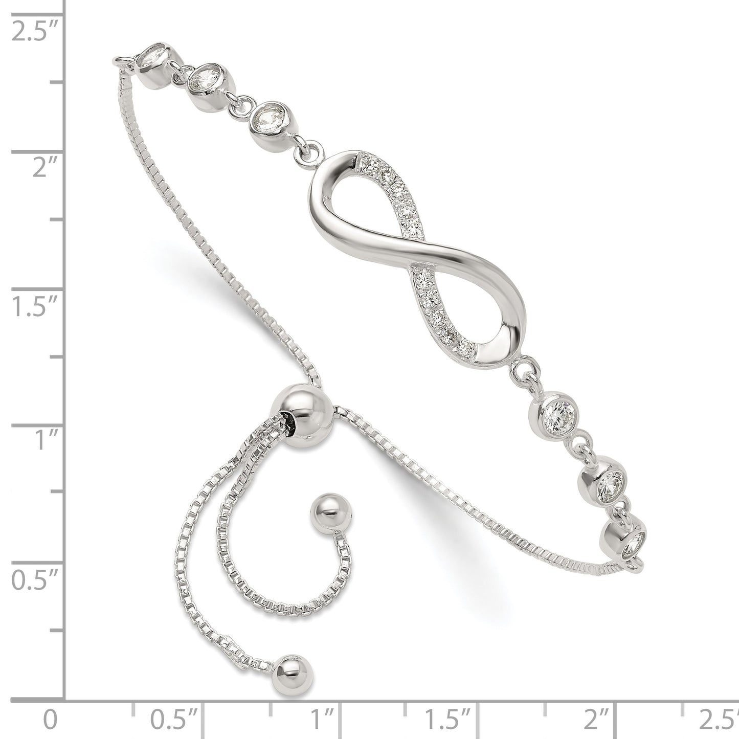 Sterling Silver Polished CZ Infinity Adjustable Bolo Bracelet