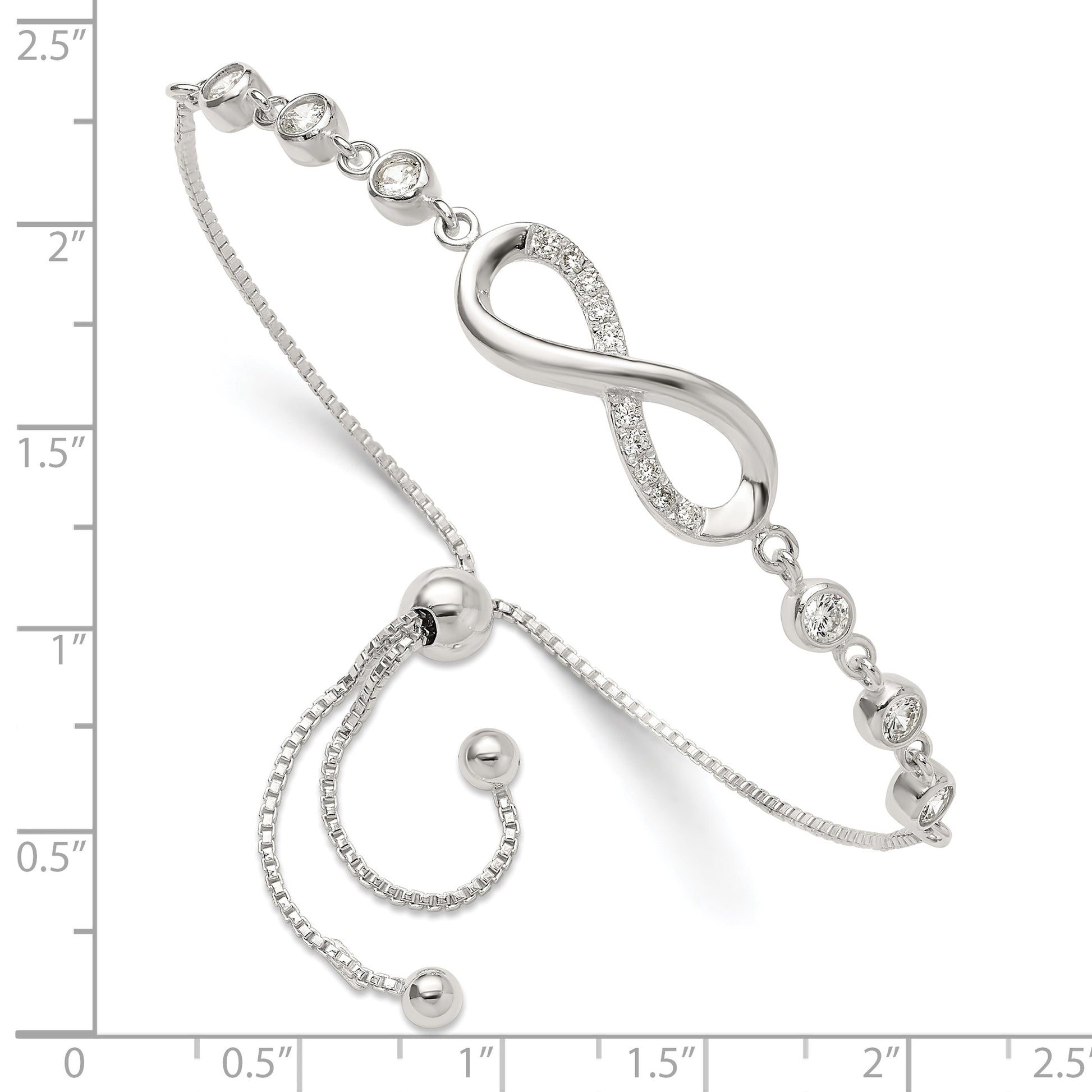 Sterling Silver Polished CZ Infinity Adjustable Bolo Bracelet