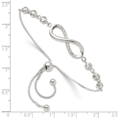 Sterling Silver Polished CZ Infinity Adjustable Bolo Bracelet