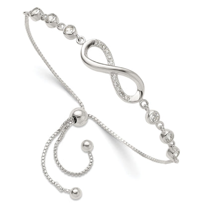 Sterling Silver Polished CZ Infinity Adjustable Bolo Bracelet