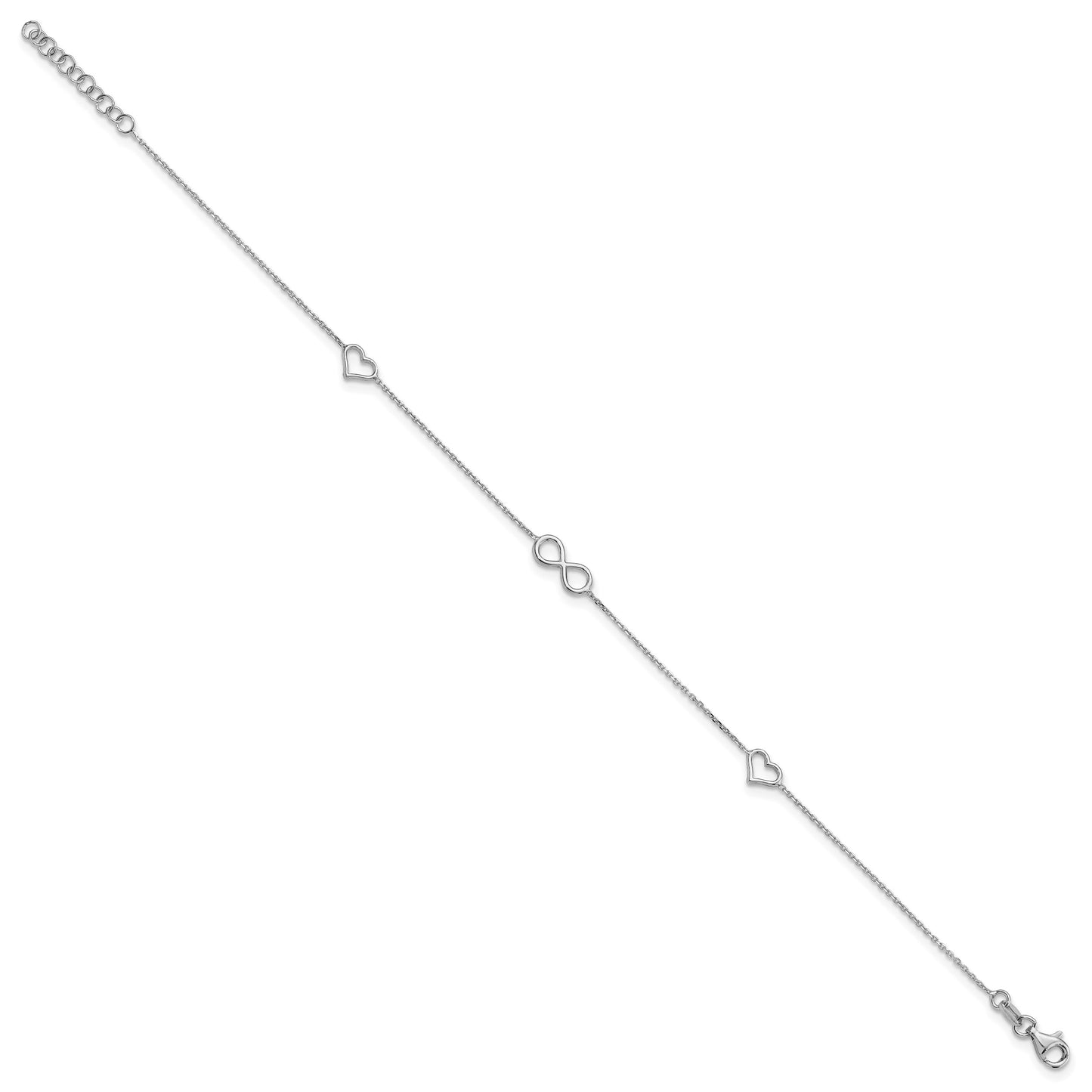 Sterling Silver Rhodium-plated Heart/Infinity 9 inch Plus 1 inch Extender - Total 10 inch Anklet