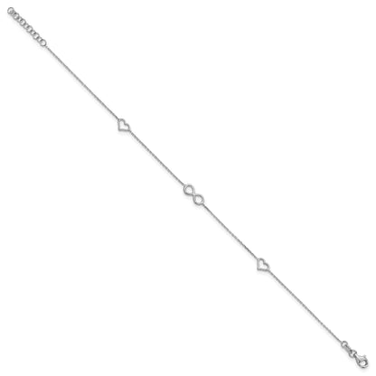 Sterling Silver Rhodium-plated Heart/Infinity 9 inch Plus 1 inch Extender - Total 10 inch Anklet