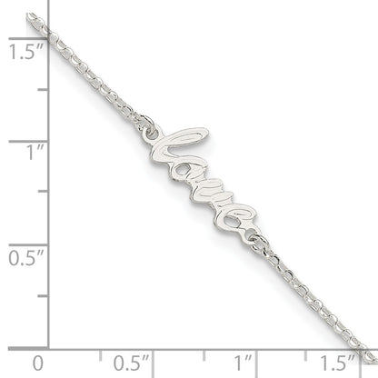 Sterling Silver LOVE Script 9 inch Plus 1 inch Extender - Total 10 inch Anklet