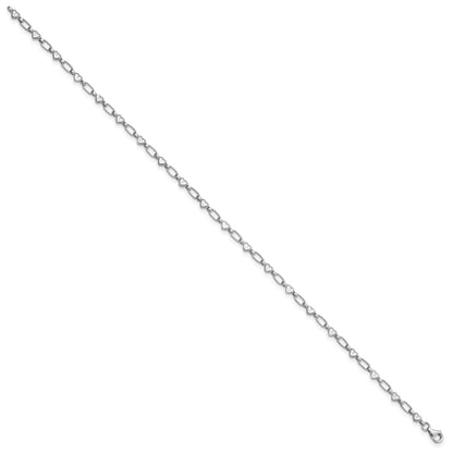 Sterling Silver Rhodium-plated Heart Link 10in Anklet