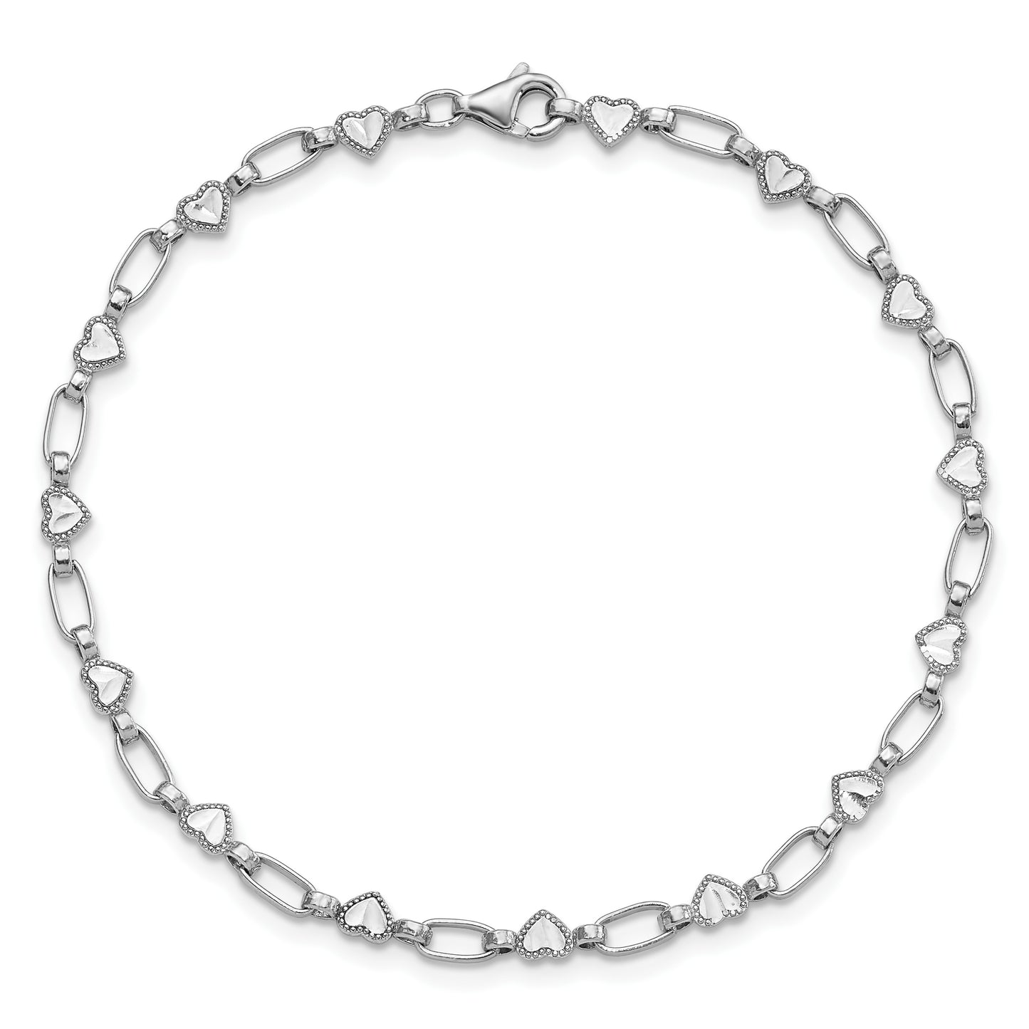 Sterling Silver Rhodium-plated Heart 7.5in Bracelet