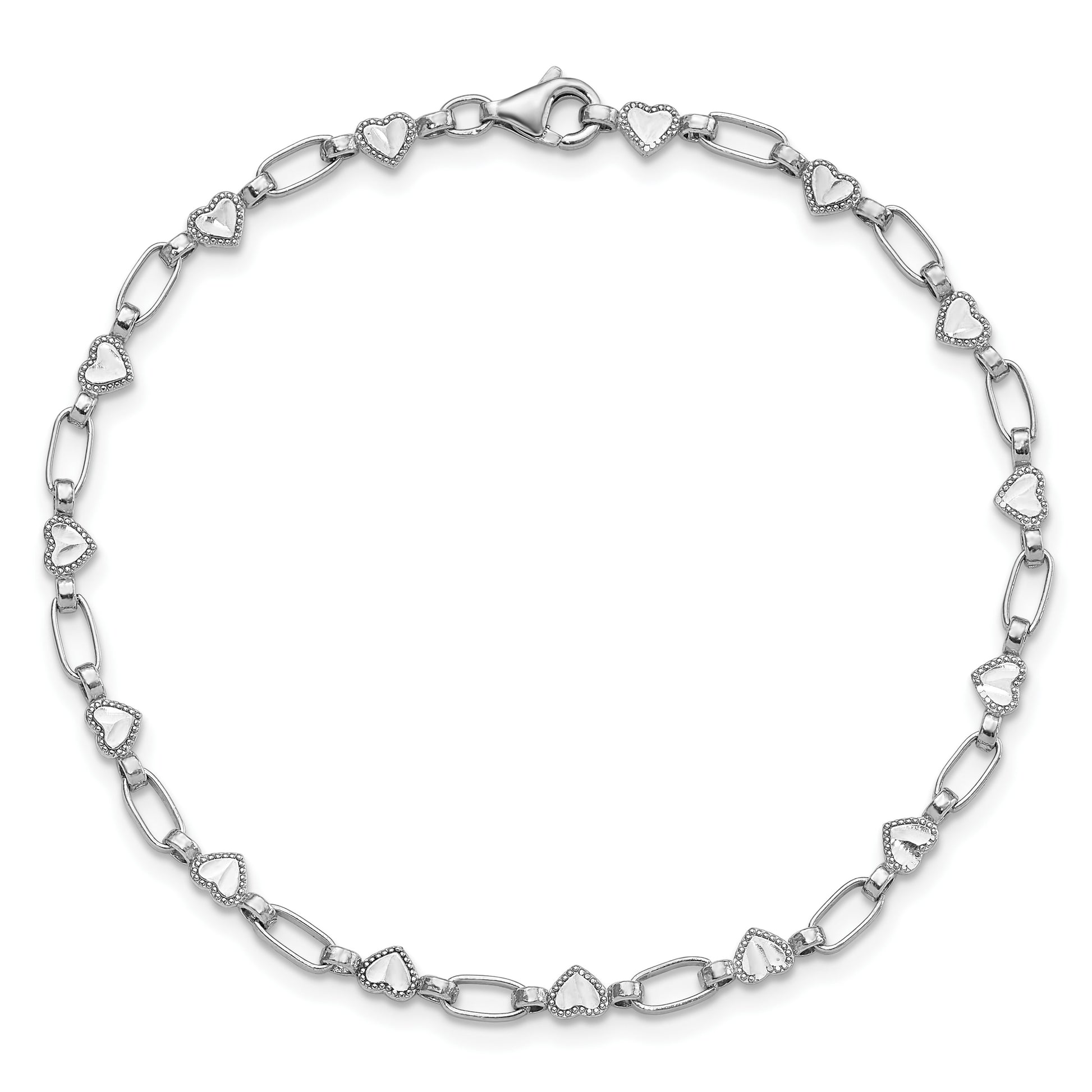 Sterling Silver Rhodium-plated Heart 7.5in Bracelet