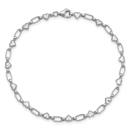 Sterling Silver Rhodium-plated Heart 7.5in Bracelet