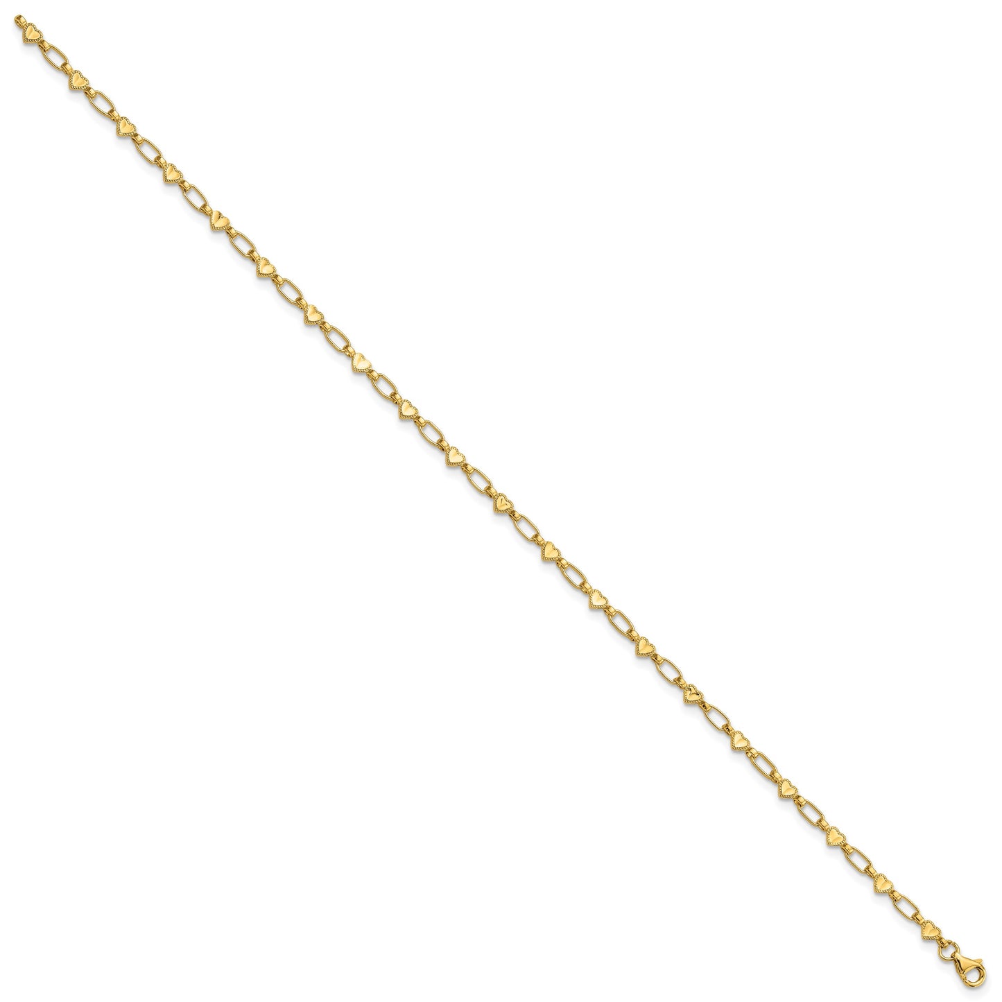 Sterling Silver Gold-tone Heart Link 10in Anklet