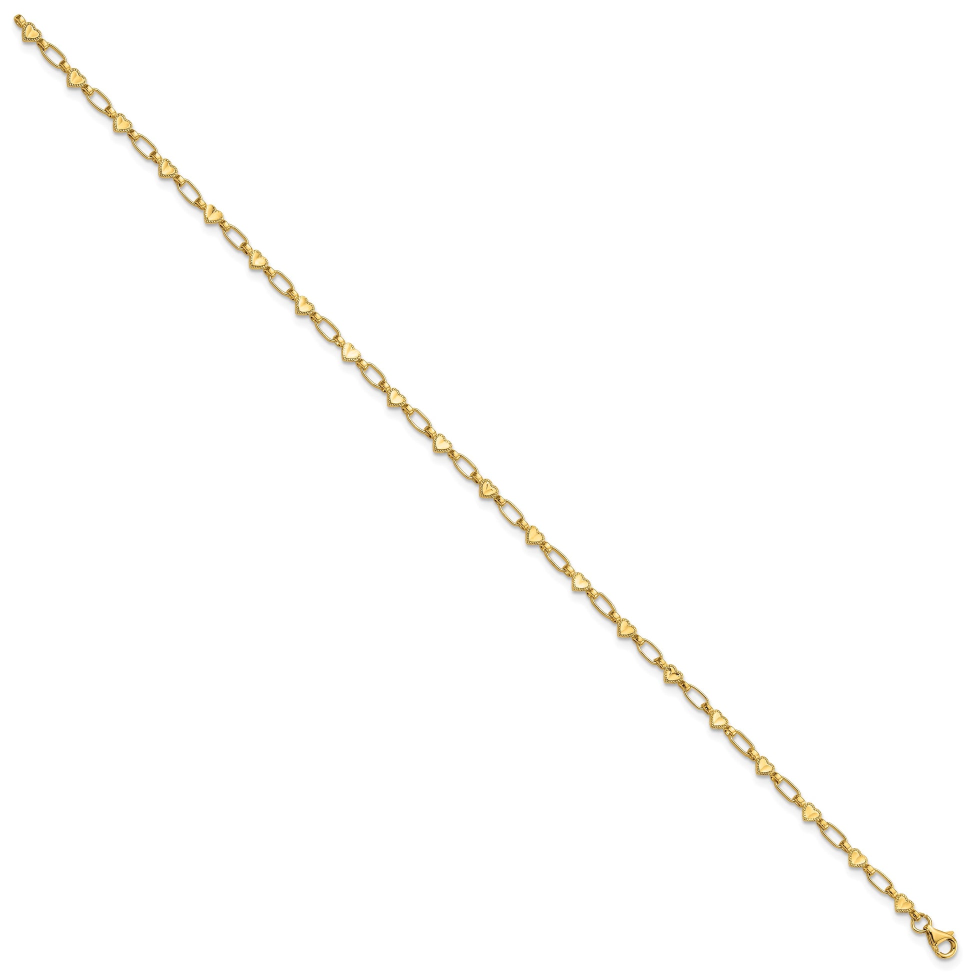 Sterling Silver Gold-tone Heart Link 10in Anklet