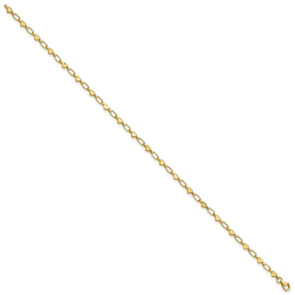 Sterling Silver Gold-tone Heart Link 10in Anklet