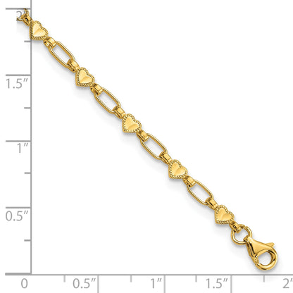 Sterling Silver Gold-tone Heart Link 10in Anklet