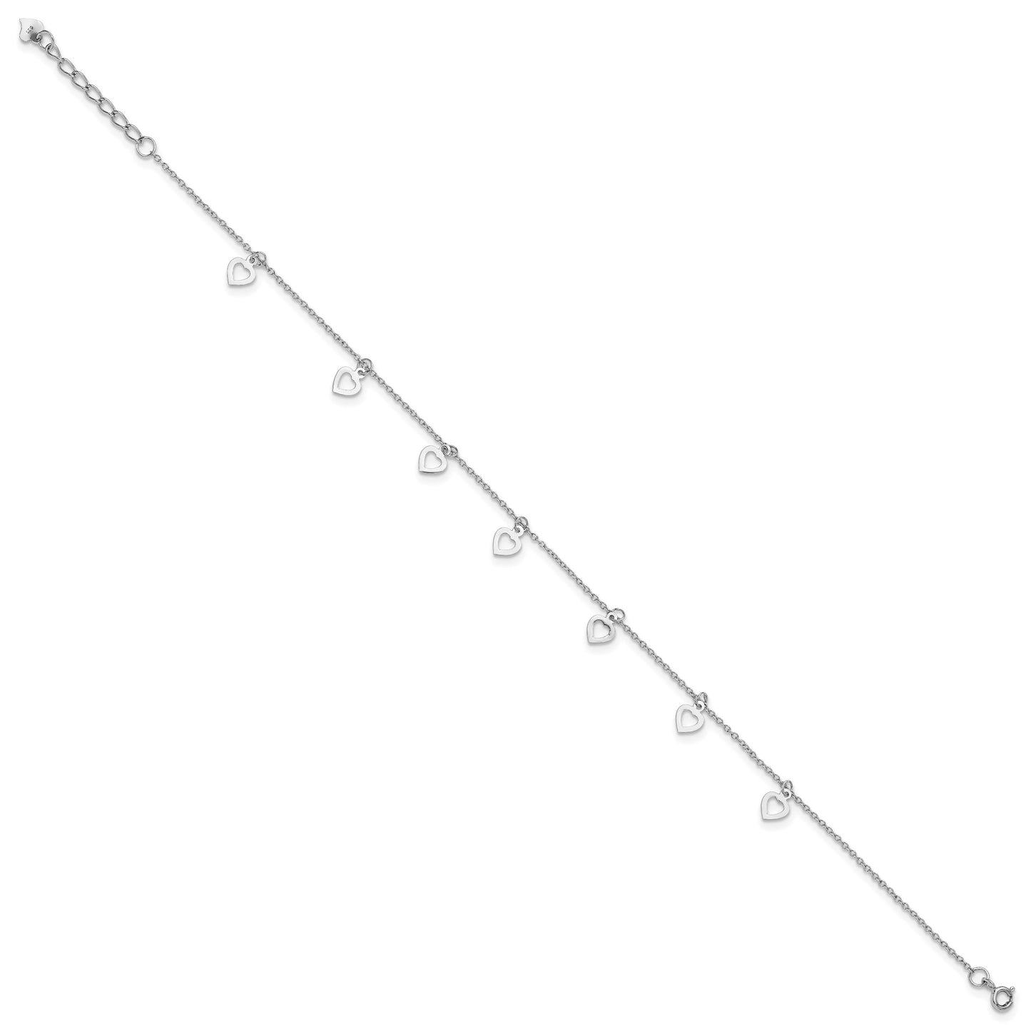 Sterling Silver Rhodium-plated Heart Charms 9.5 inch Plus 1 inch Extender - Total 10.5 inch Anklet